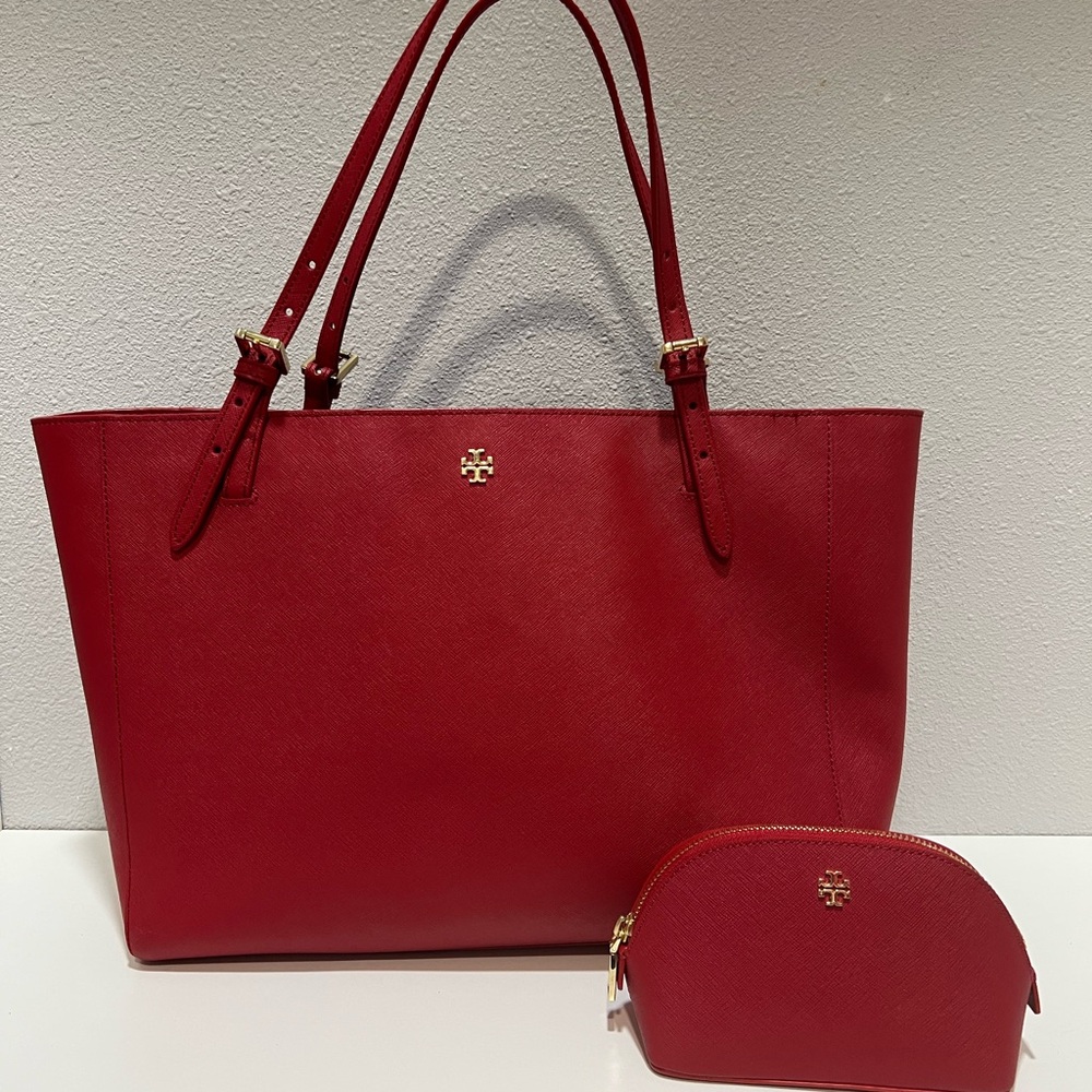 Tory Burch Cherry Red Tote with Pouch